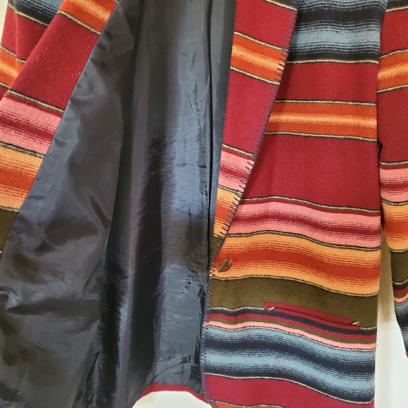 M Vintage 90's Boho Striped Blanket Jacket Blazer - Picture 7 of 11